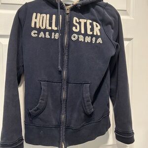 Hollister Navy Blue full Zip Hoodie size Medium distressed